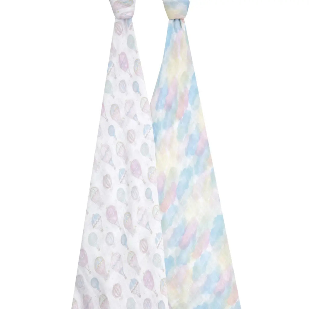 Aden & Aansi- Above the Clouds 2 Pack Swaddles- Baby at the bank