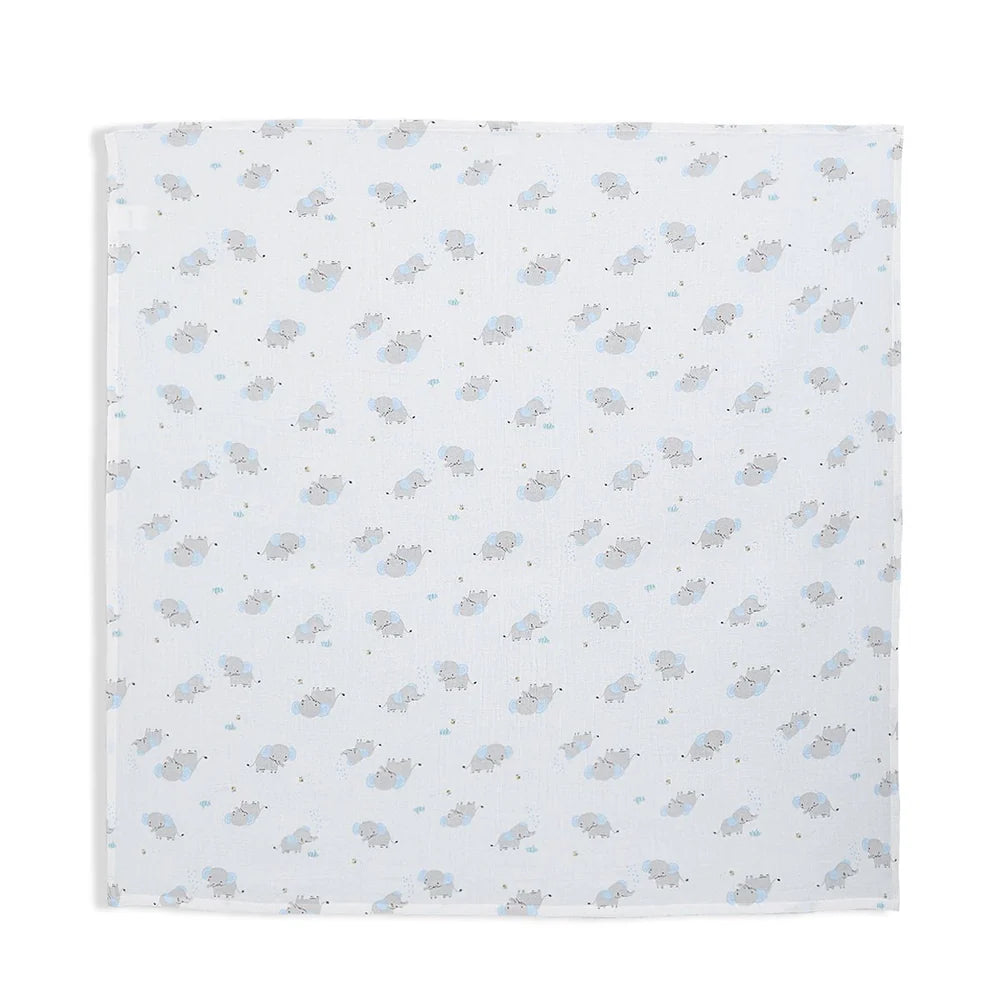 Minicuddles- Baby Boys Blue Elephant 2PK Muslin Blankets- Baby at the bank