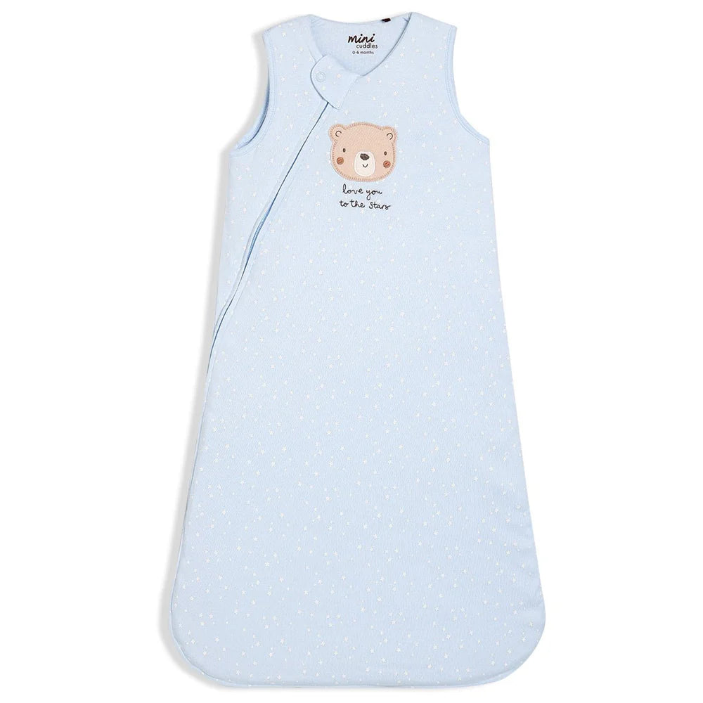 Minicuddles- Baby Boys Teddy Bear Embroidered Sleeping Bag Blue- Baby at the bank