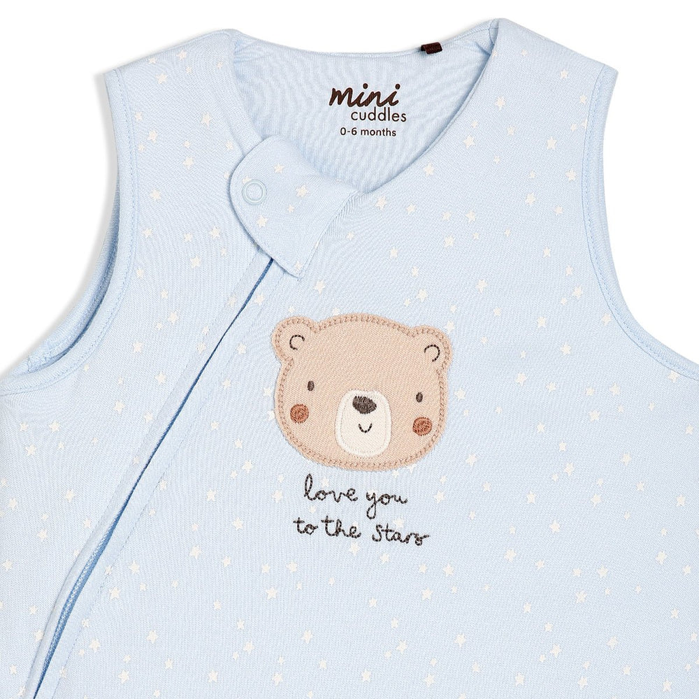 Minicuddles- Baby Boys Teddy Bear Embroidered Sleeping Bag Blue- Baby at the bank