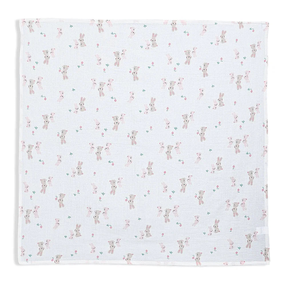 Minicuddles- Baby Girsl Pink Rabbit 2PK Muslin Blanket- Baby at the bank
