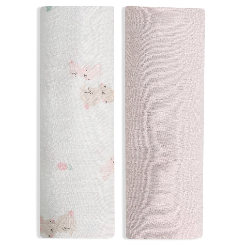 Minicuddles- Baby Girsl Pink Rabbit 2PK Muslin Blanket- Baby at the bank