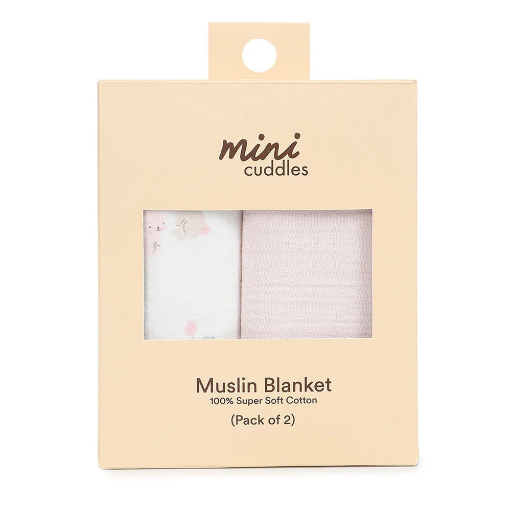 Minicuddles- Baby Girsl Pink Rabbit 2PK Muslin Blanket- Baby at the bank