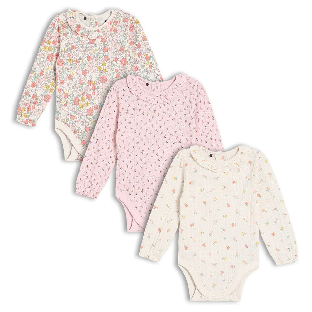 Minicuddles- Baby Girls 3pk Floral Printed Bodysuits Multicolour- Baby at the bank