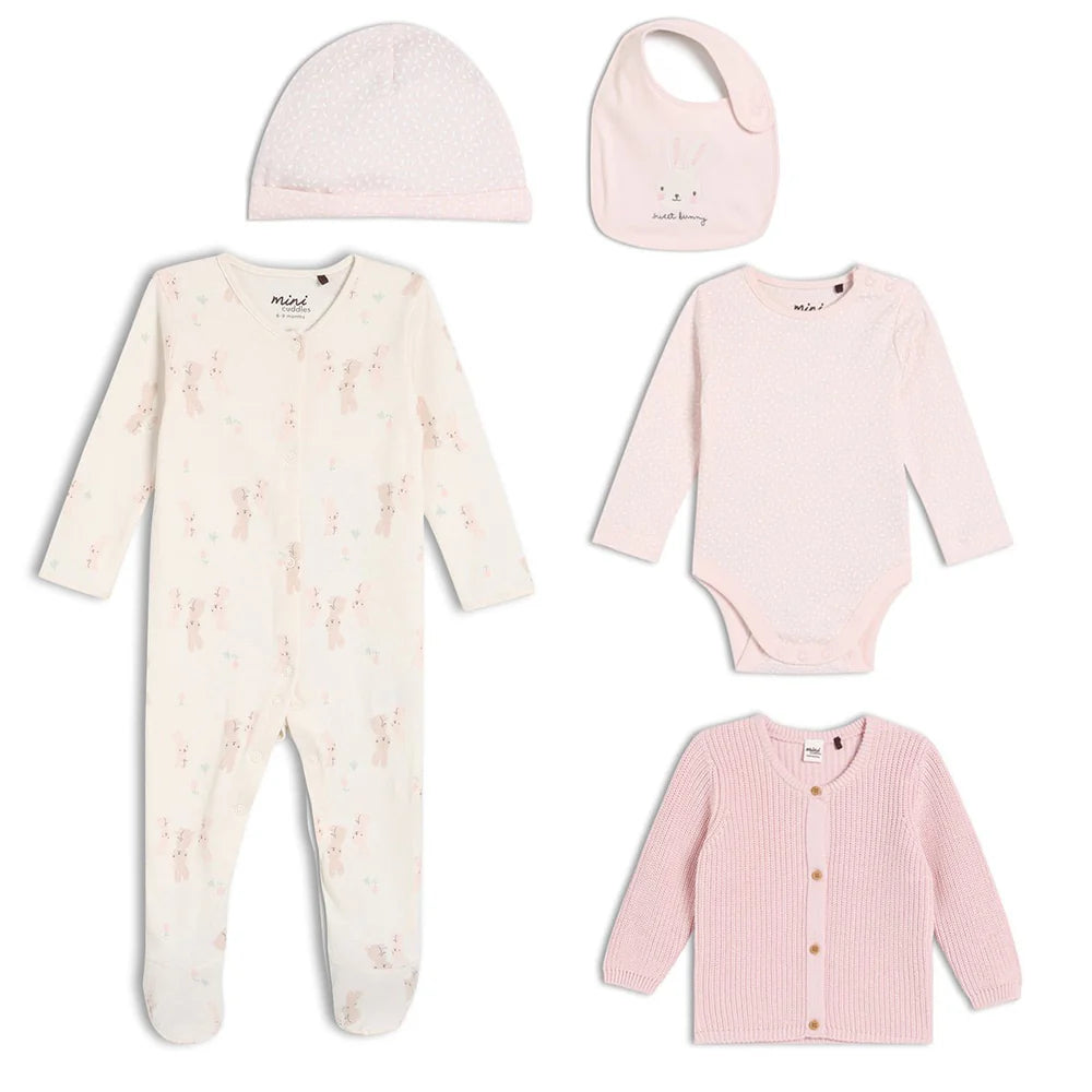 Minicuddles- Baby Girls 5pk Gift Set with Cardigan Multicolour- Baby at the bank