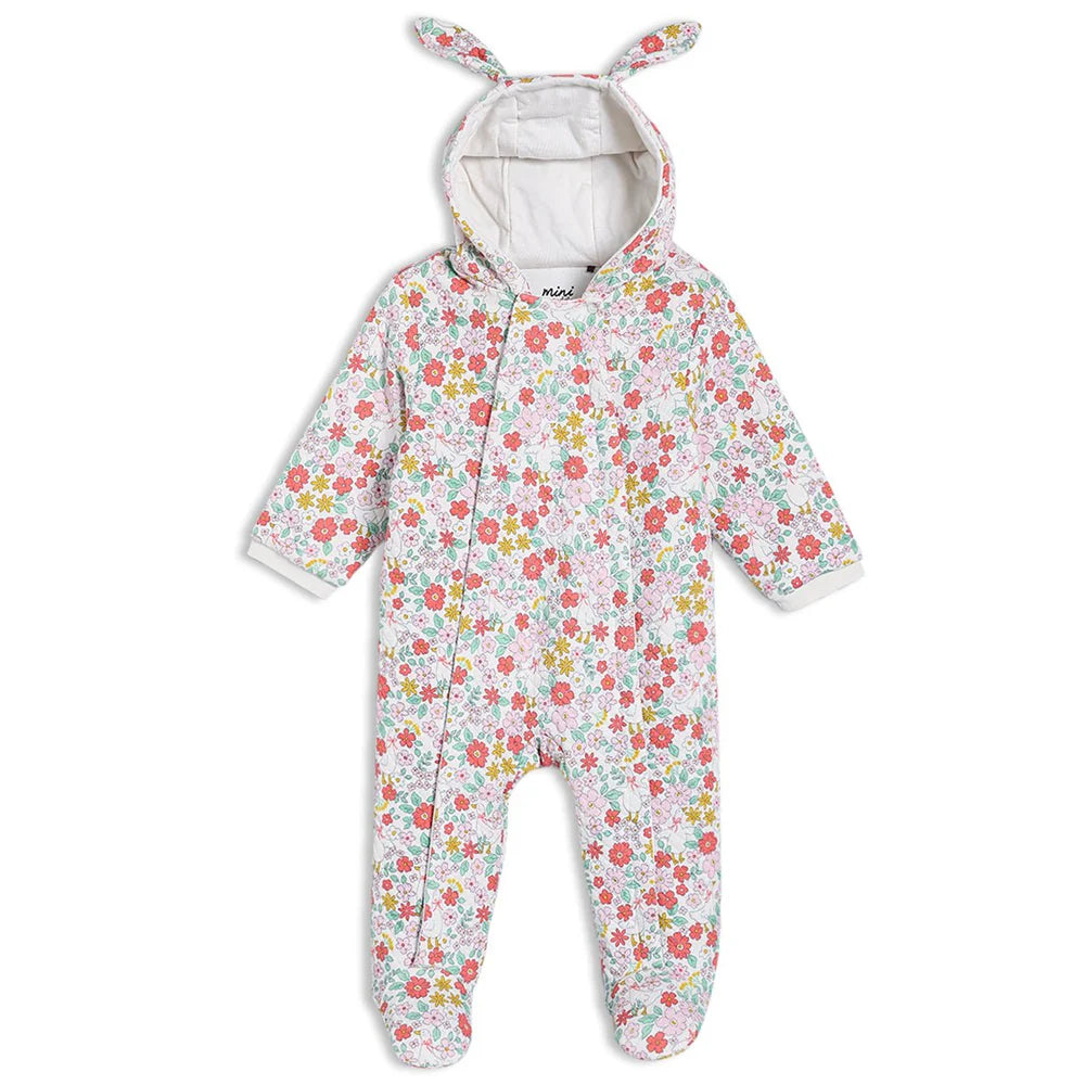 Minicuddles- Baby Girls Floral Printed Hooded Pram Suit Multicolour- Baby at the bank