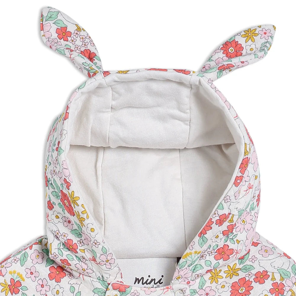 Minicuddles- Baby Girls Floral Printed Hooded Pram Suit Multicolour- Baby at the bank