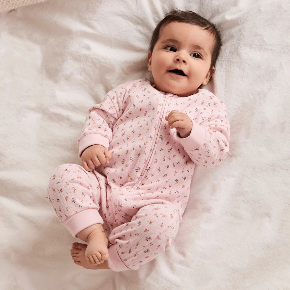 Minicuddles- Baby Girls Floral Printed Romper Pink- Baby at the bank