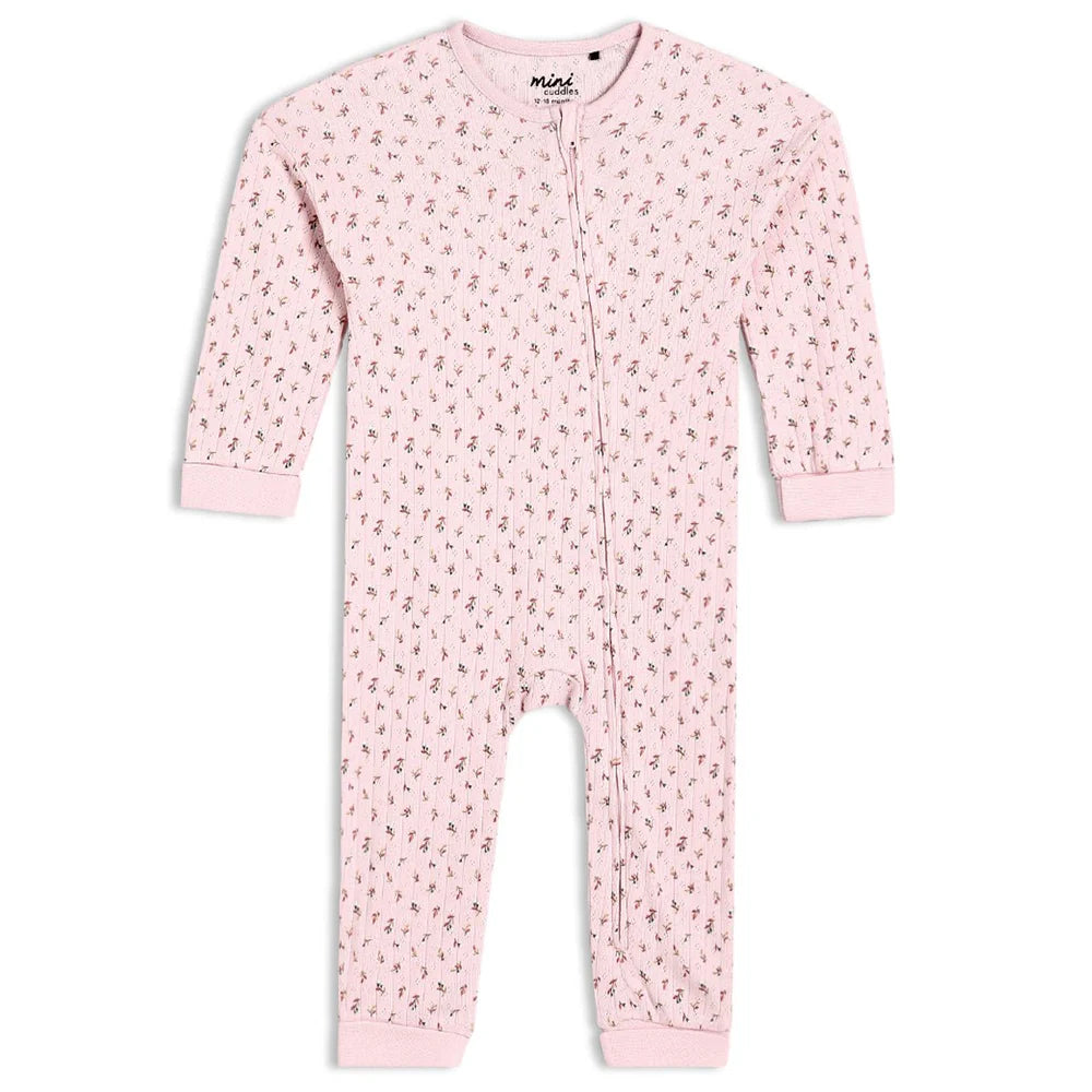 Minicuddles- Baby Girls Floral Printed Romper Pink- Baby at the bank