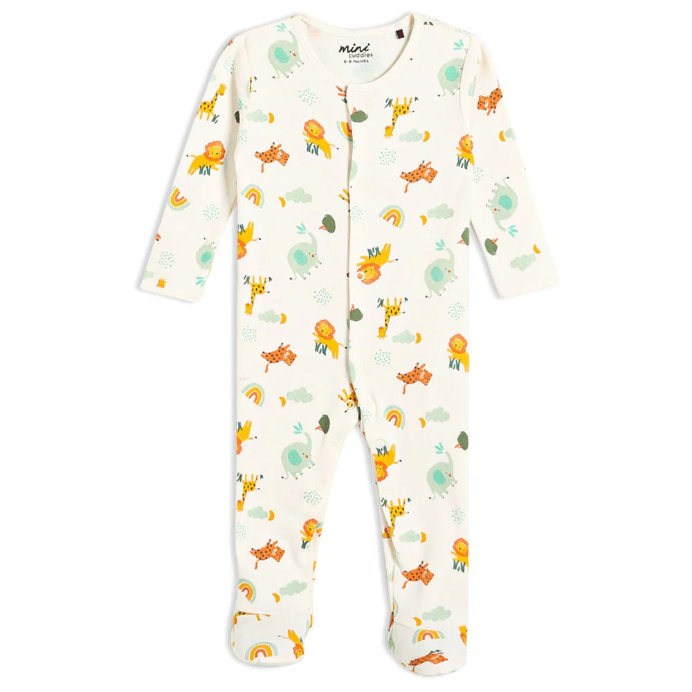 Minicuddles- Baby Unisex 2pk Animal Printed Sleepsuits Multicolour- Baby at the bank