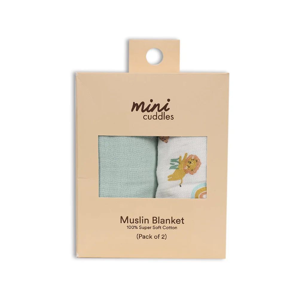 Baby Unisex 2pk Solid & Animal Printed Muslins, Multicolour- Baby at the bank