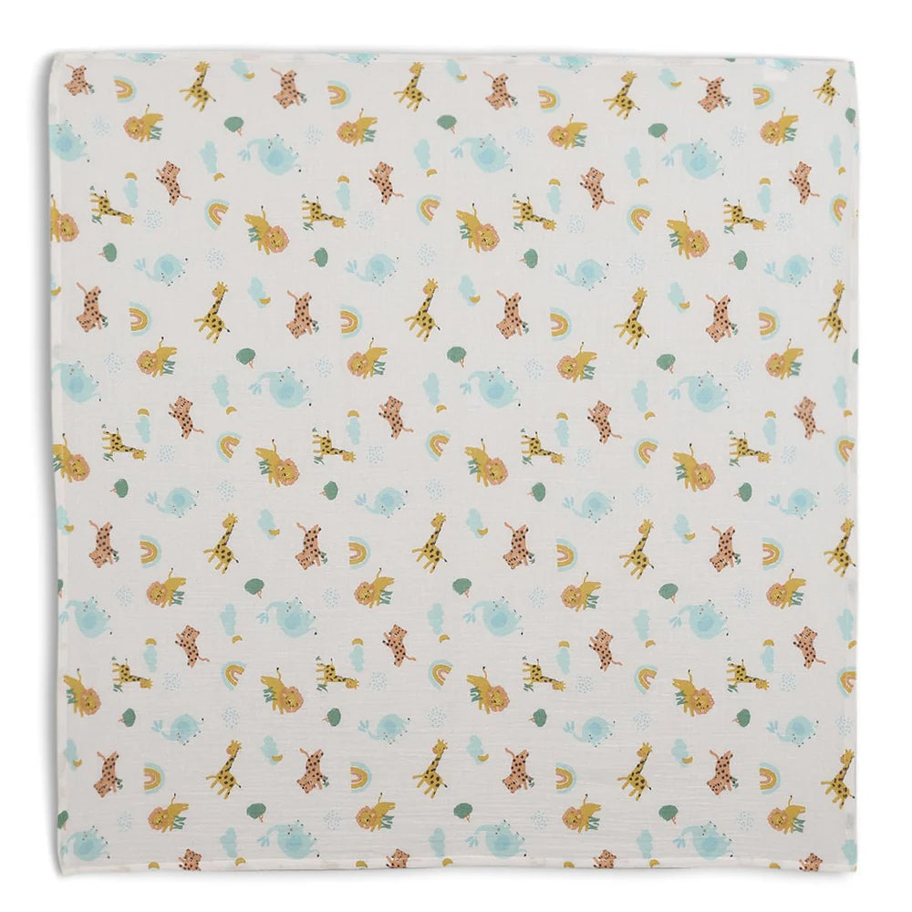 Baby Unisex 2pk Solid & Animal Printed Muslins, Multicolour- Baby at the bank
