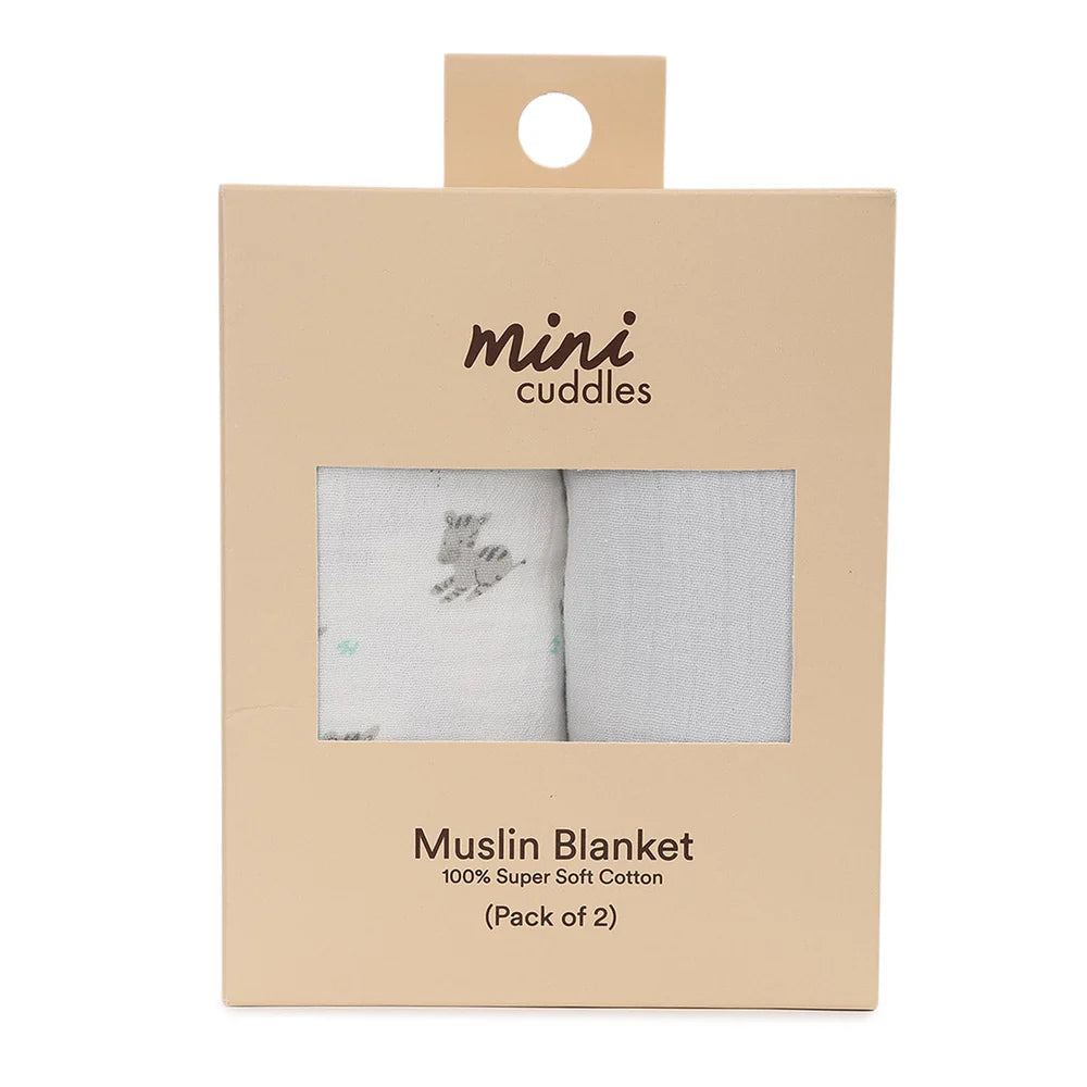 Minicuddles- Unisex Grey Zebra Muslin Blankets- Baby at the bank