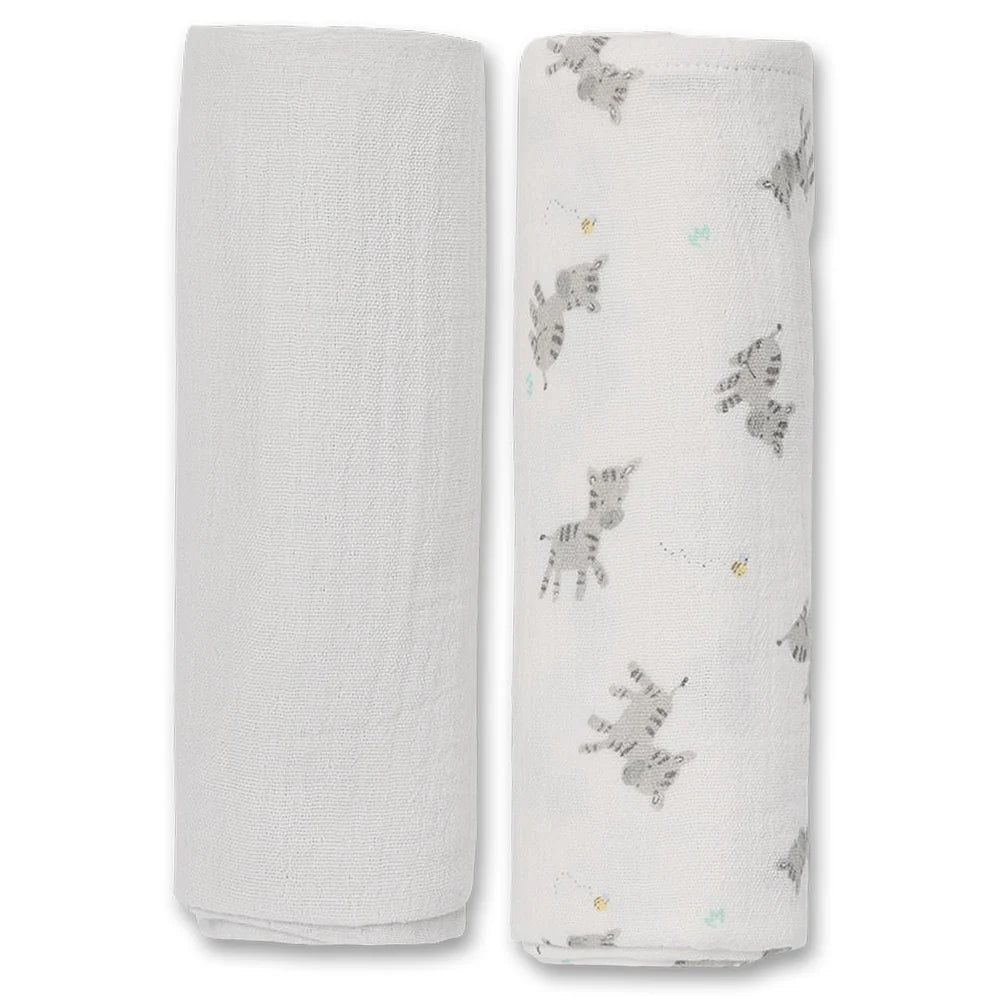 Minicuddles- Unisex Grey Zebra Muslin Blankets- Baby at the bank