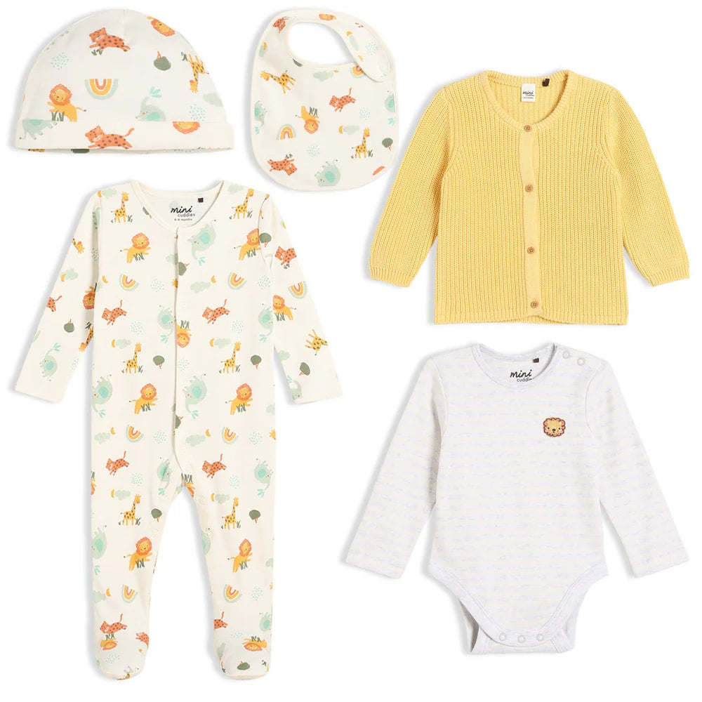Minicuddles- Baby Unisex 5pk Gift Set with Cardigan Multicolour- baby at the bank