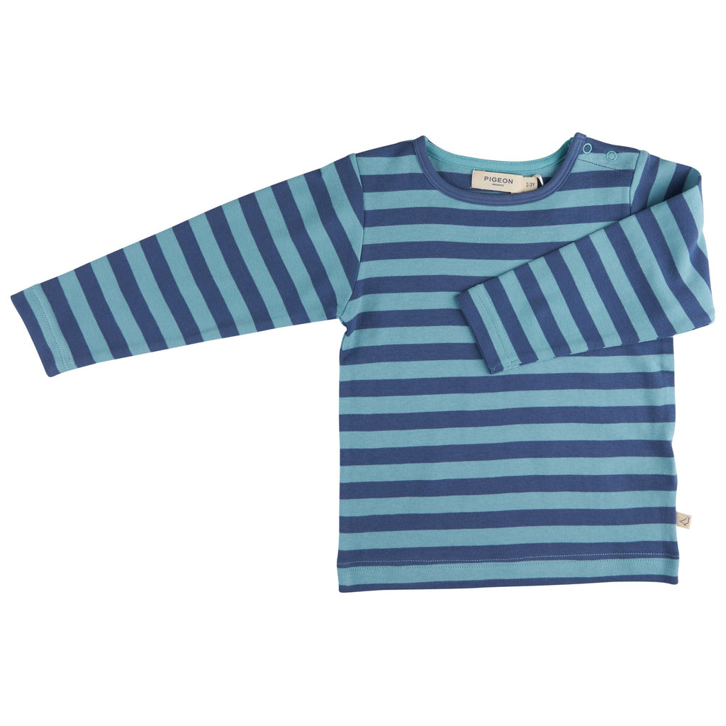 Pigeon Organics- Breton Stripe T Shirt- Night Blue/Azure- Baby at the bank