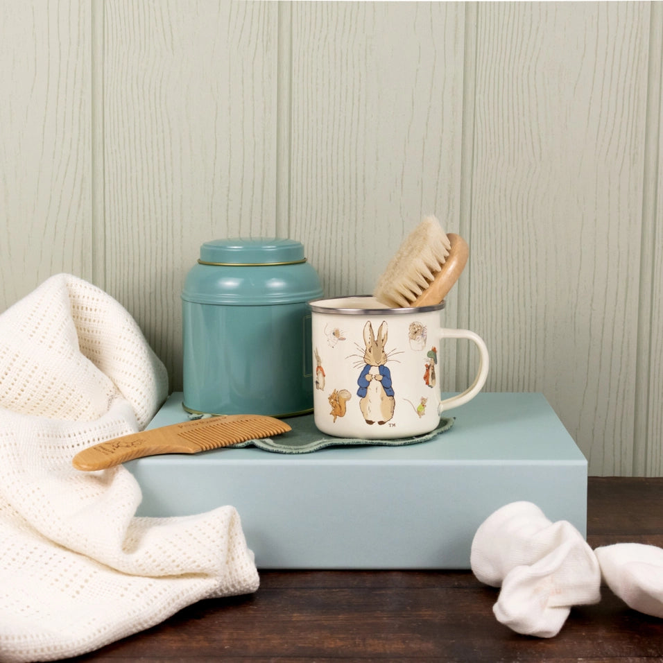 Robert Frederick- Peter Rabbit Baby’S Brush, Comb & Enamel Mug Gift Set- baby at the bank