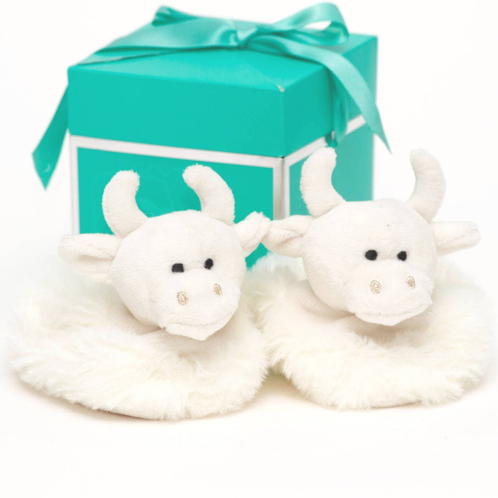 Jomanda- Highland Cow Plush Baby Slippers Cream - 0-6 months