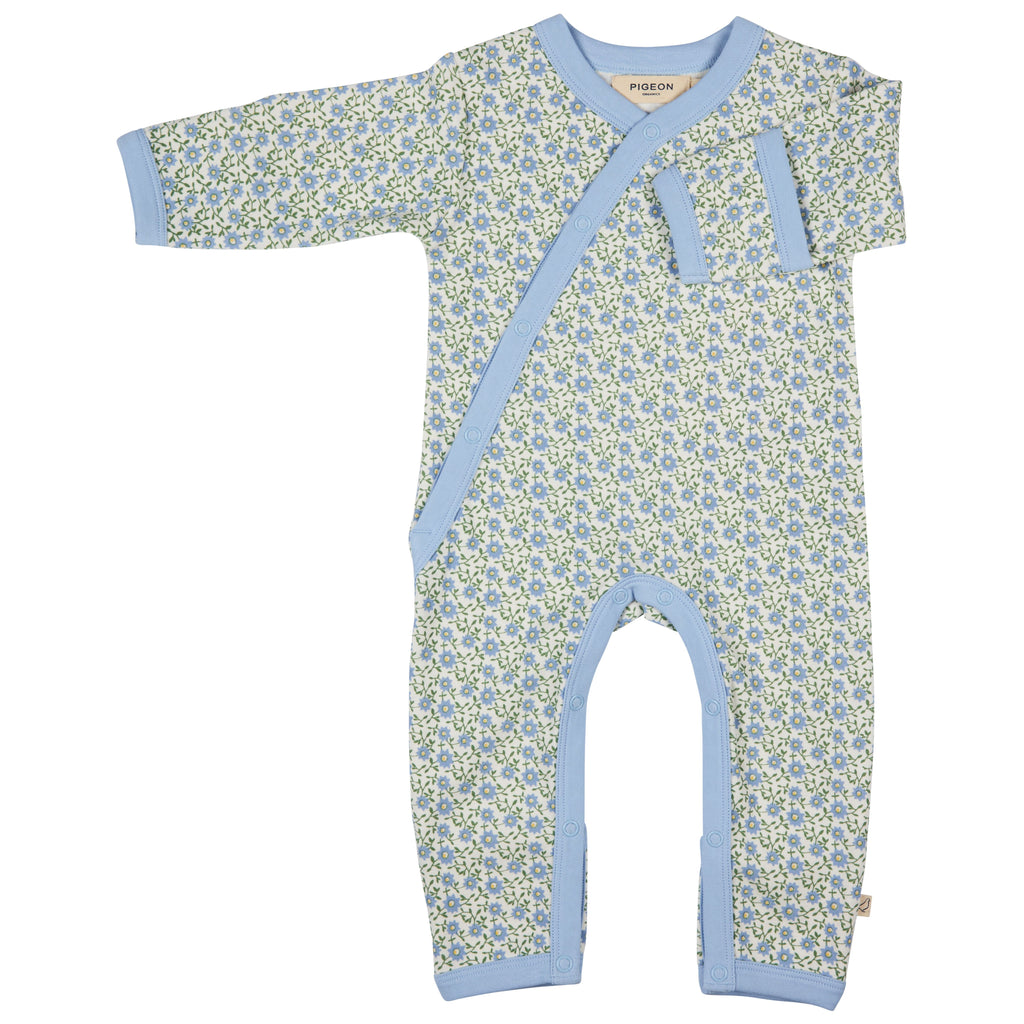 Pigeon Organics- Kimono Romper Ditsy Blue- Baby at the bank