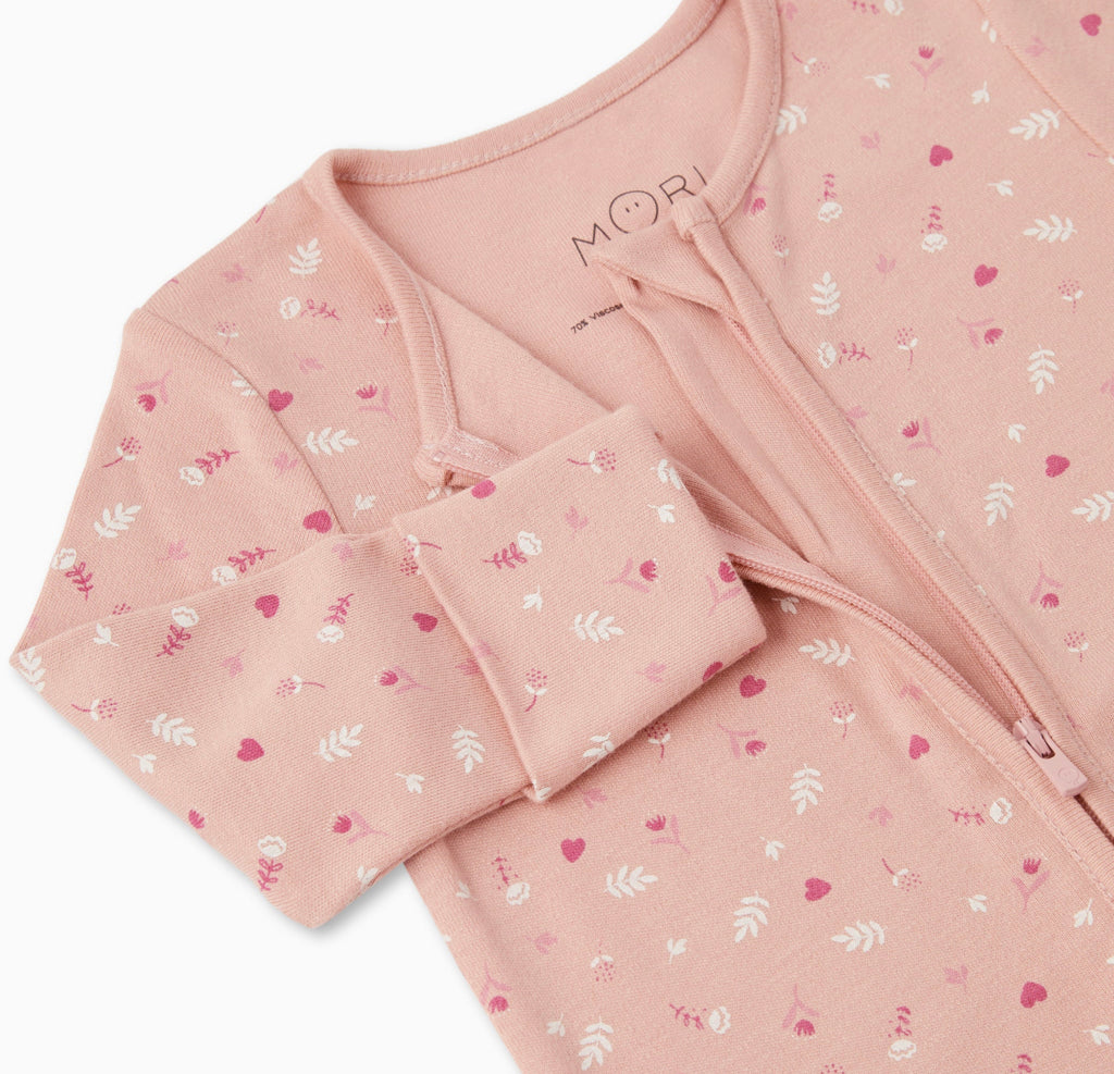 Mori- Floral Pink Sleepsuit- Baby at the bank