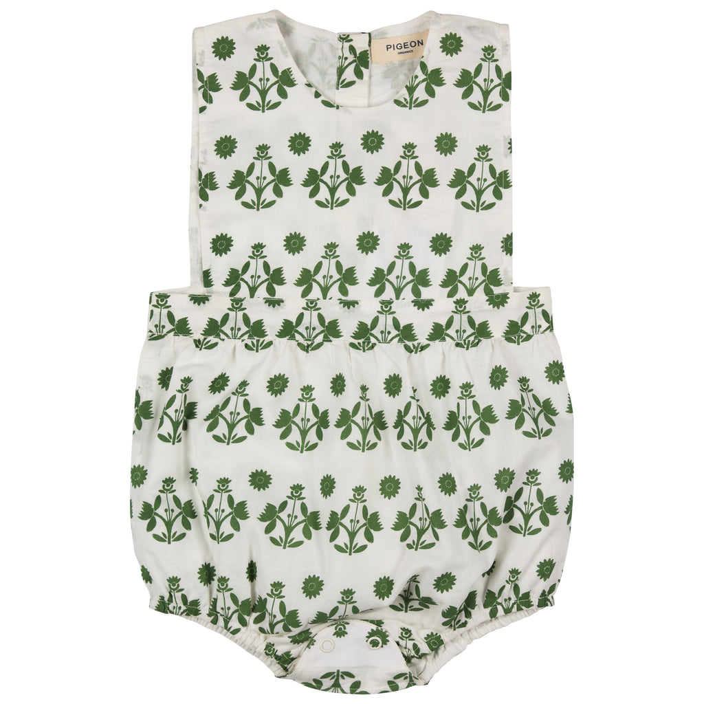 Pigeon Organics- Bib Romper Block Flower- Baby at the bank