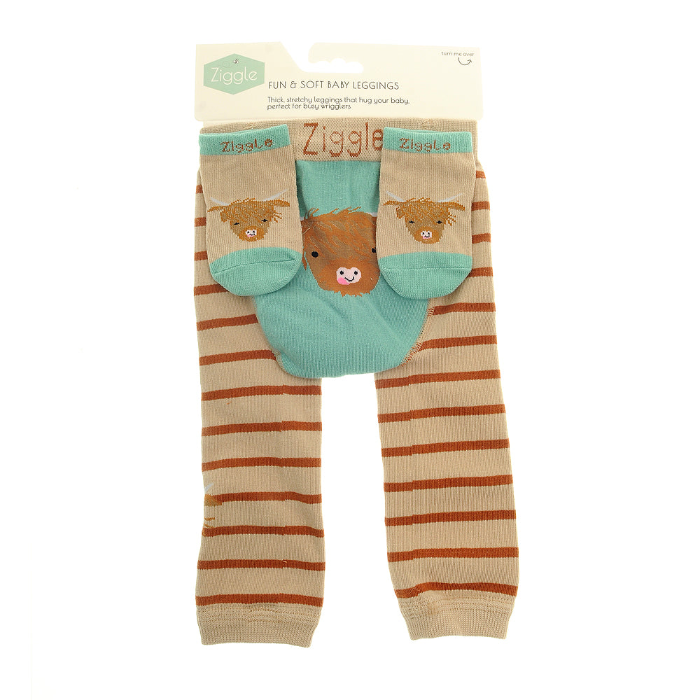 Ziggle- Highland Cow Leggings and Socks Set- Baby at the bank