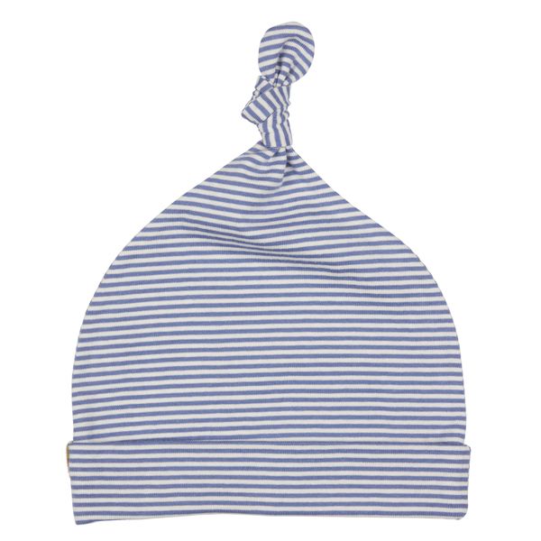 Pigeon Organics- Knotted Hat Fine Stripe Summer Blue- Baby at the bank