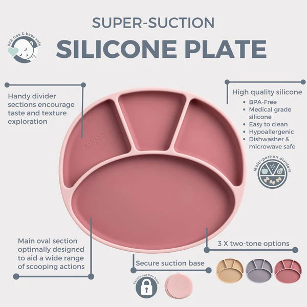 Bibado- Silicone Suction Divider Plate Blush- Baby at the bank