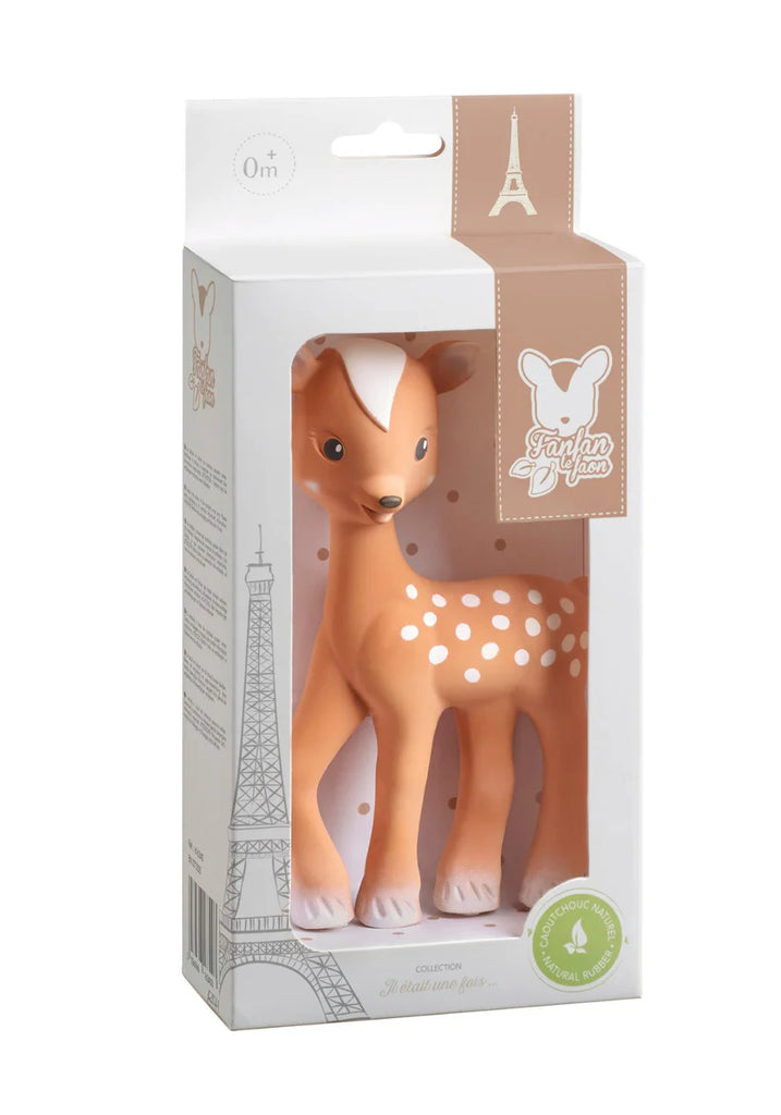 Sophie la Girafe- Fanfan the Fawn Natural Rubber Teether Toy- Baby at the bank