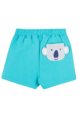 Frugi- Sydney Applique Shorts Sea Moss/Koala- Baby at the bank