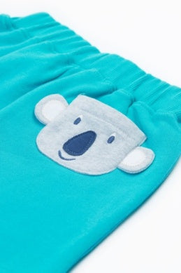 Frugi- Sydney Applique Shorts Sea Moss/Koala- Baby at the bank