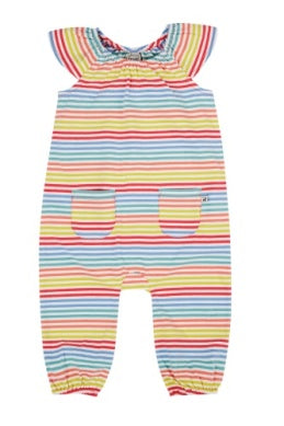 Frugi- Dory Playsuit Cornflower Rainbow Stripe- Baby at the bank