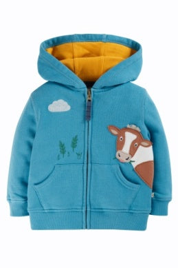 Frugi- Switch Carbis Hoodie Tor/Cow- Baby at the bank