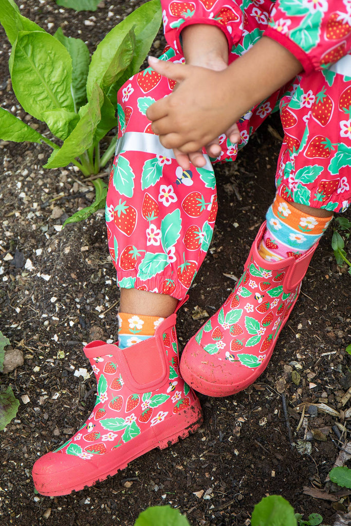 Frugi - Rain or Shine Short Welly Boots- Strawberries