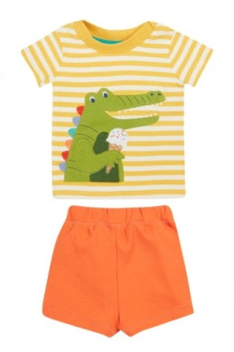 Frugi- Easy On Wrap Around Outfit Crocodile/Stripe- Baby at the bank