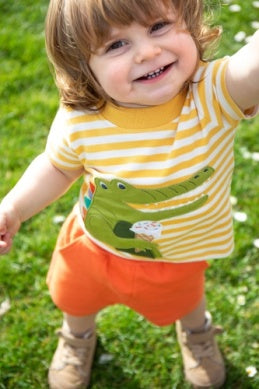 Frugi- Easy On Wrap Around Outfit Crocodile/Stripe- Baby at the bank