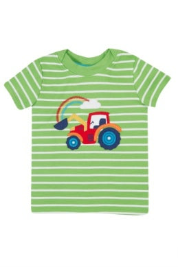 Frugi- Easy On T-Shirt Kiwi Breton/Tractor- Baby at the bank