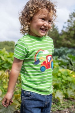 Frugi- Easy On T-Shirt Kiwi Breton/Tractor- Baby at the bank