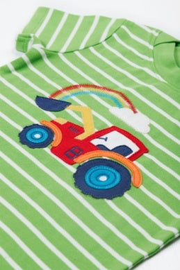 Frugi- Easy On T-Shirt Kiwi Breton/Tractor- Baby at the bank