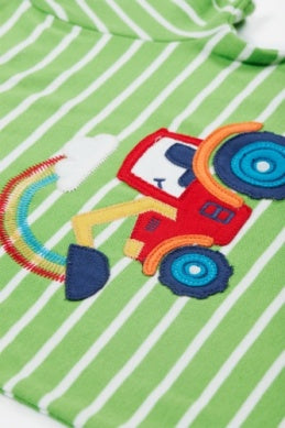 Frugi- Easy On T-Shirt Kiwi Breton/Tractor- Baby at the bank