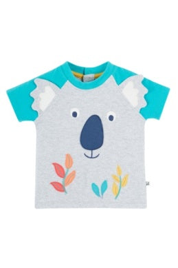 Frugi- Happy Raglan T-Shirt Grey Marl/Koala- Baby at the bank