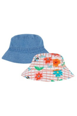 Frugi- Hattie Reversible Hat Paint A Floral/ Denim- Baby at the bank