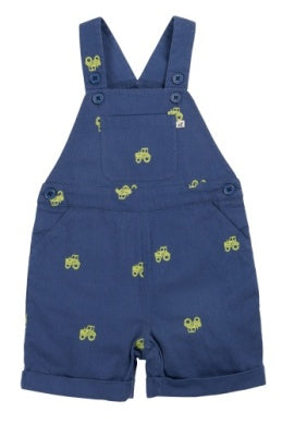 Frugi- Elio Short Dungaree Navy Blue/Tractor- Baby at the ank