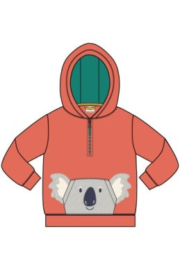 Frugi- Hadley Half Zip Hoodie Cantaloupe/Koala- Baby at the bank