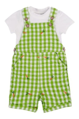 Frugi- Alfred Dungaree Outfit Macaw Gingham/Carrotts- Baby at the bank