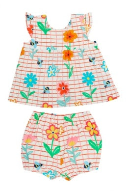 Frugi- Lani Outfit Paint A Floral- Baby at the bank