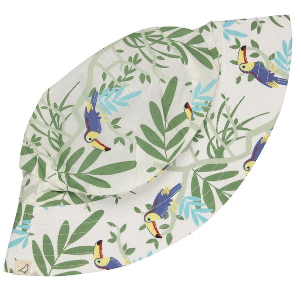 Pigeon Organics- Reversible Sun Hat Toucans Blue- Baby at the bank