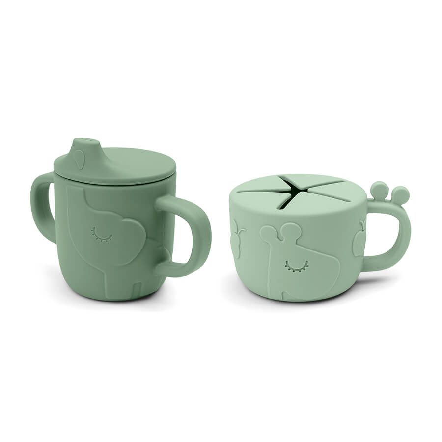 Done By Deer- Peekaboo spout/snack cup set Deer friends Green- Baby at the bank