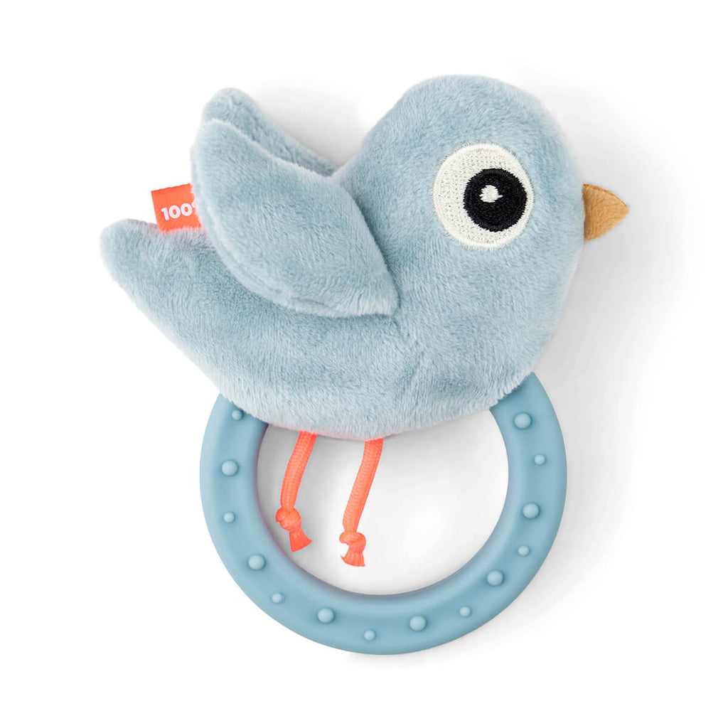 Done By Deer- Sensory Rattle and Teether Birdee Blue- Baby at the bank