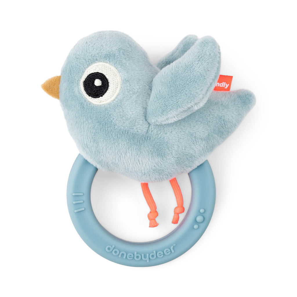 Done By Deer- Sensory Rattle and Teether Birdee Blue- Baby at the bank